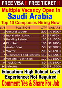 Vacancy Open In Saudi Arabia