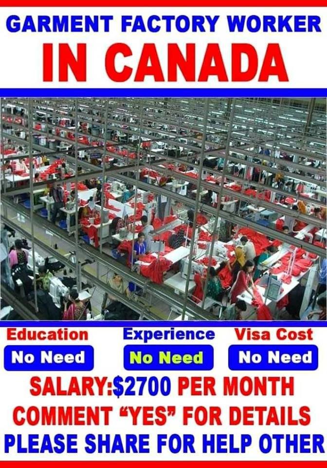 Factory Worker Wanted In Canada
