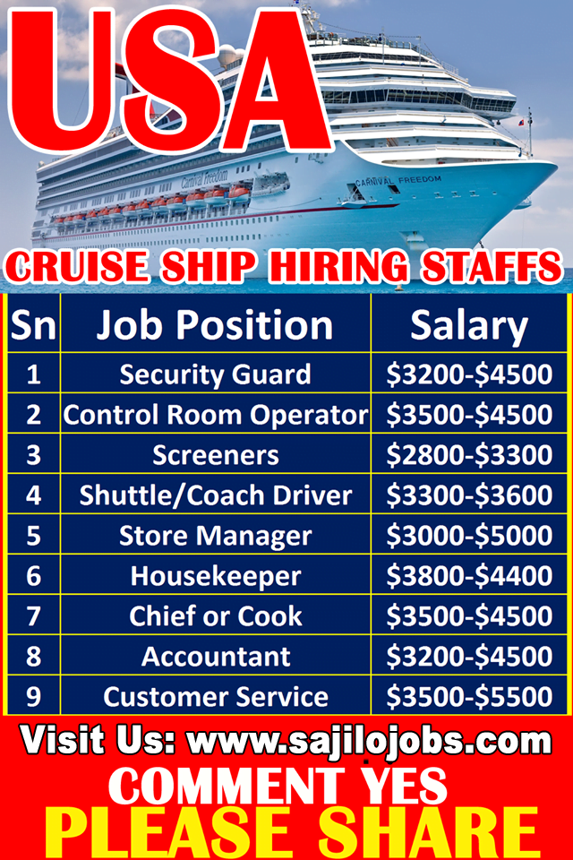 Cruise Ship Staff Hiring In USA